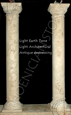 You are looking at new hand carved columns with a light earth patina and a light architectural antique destressed finish