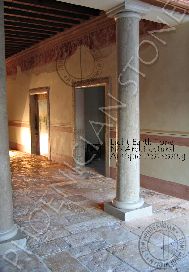 You are looking at new hand carved columns with a light earth patina and but with no destressing